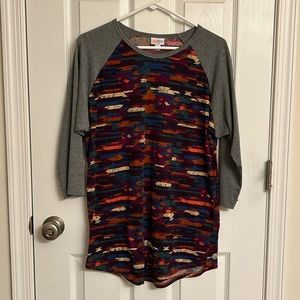 LuLaRoe Gray Orange Simply Comfy Polyester-blend Print Top 3/4 Sleeves 18-20
